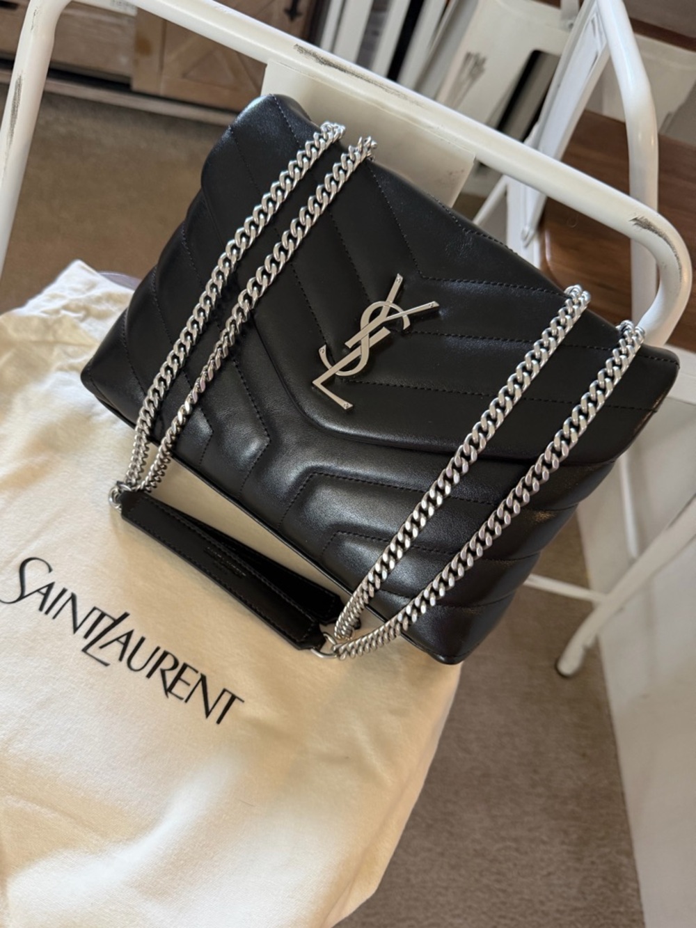 Saint Laurent Black Quilted Leather Shoulder Bag with Silver Hardware